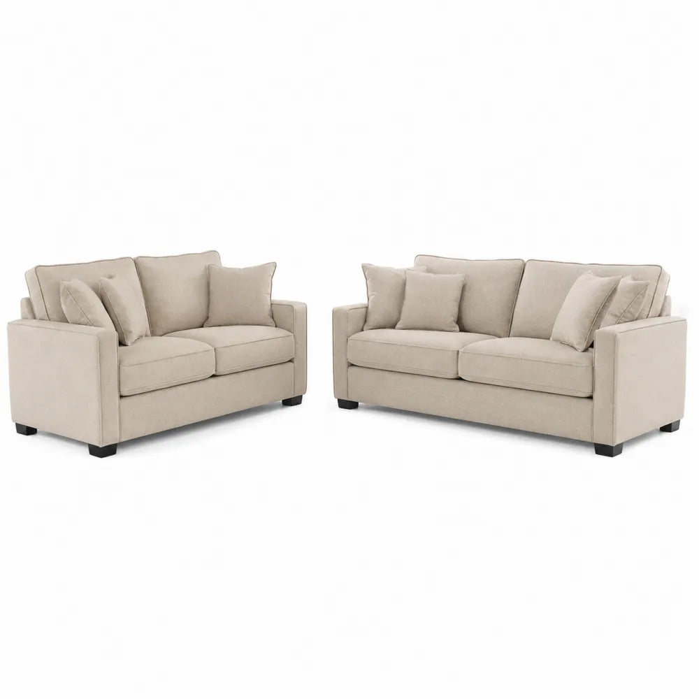 Zestaw sof z poliestru beżowy sofa i loveseat