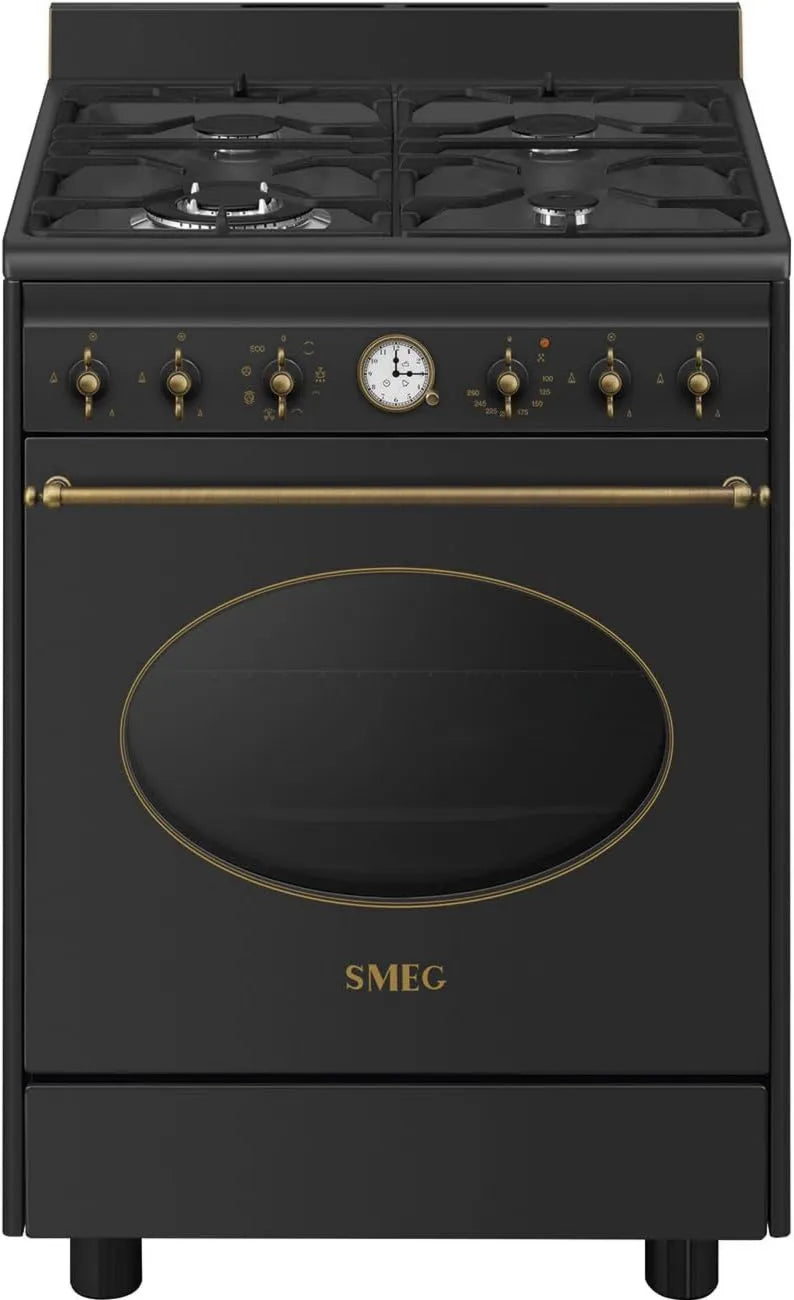 Smeg kuchenka z piekarnikiem, CO60GMAN2 Gaz z piekarnikiem elektrycznym, 60 cm, 4 pola grzewcze, klasa Eenergy, para, 4 pożary, kolonialne estetyki, czyszczenie