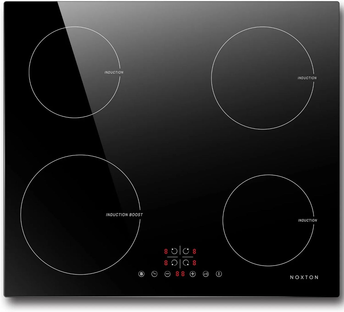 NOXTON płyta grzewcza, Płyta indukcyjna 220- 240 V, 60 CM, 4 pola grzewcze, 6400 W, 240 V, stół indukcyjny gotowania, dotyk, blokada, zwrotny, licznik, 9 poziomów 220-240 V