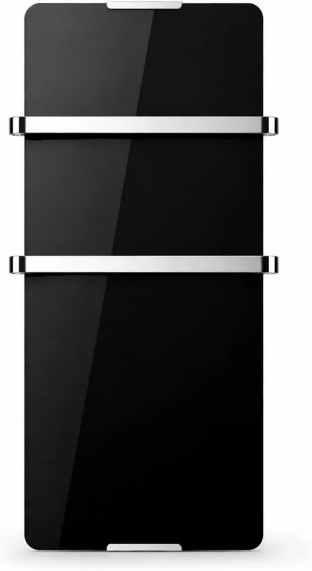 Chemin'Arte, Grzejnik elektryczny IP24- 90x6x46, 90x6x46 cm, 600 W, stal nierdzewna, czarny, 2 uchwyt na ręczniki ze stali nierdzewnej IP24-90x6x46