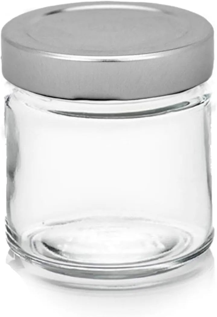 PEGANE, Pojemność H77 mm 314 ML, IRIOS -, Zestaw 48 szklanych słoików przezroczysty, Srebrne kapsułki sterylne 70 mm w zestawie