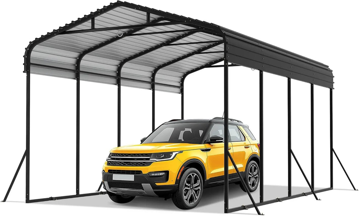 Wiertarka, 600 cm, 370 x 600 cm, 2,5 m, FIVMEN Carport metalowy 370 x 600 cm, zadaszenie samochodu, garaż ze spiczastym dachem z blachy trapezowej
