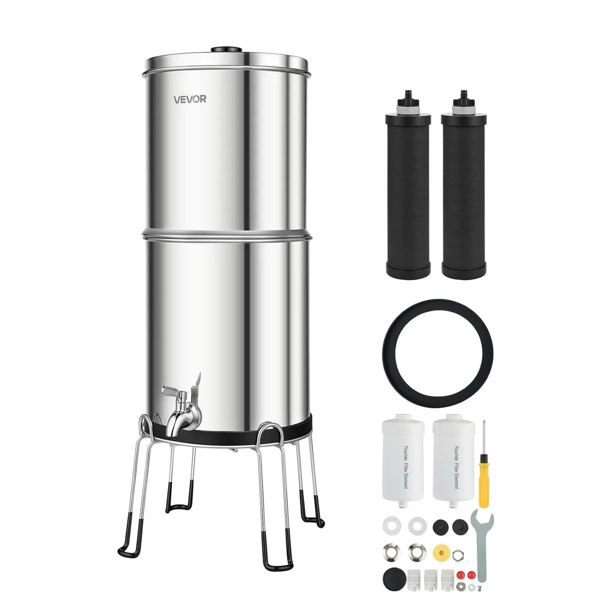 VEVOR, System filtracji wody przez Gravity 8, 52 l z 4 Filtrami Wodnymi, Aktywne Wózki Węgla i Przeciwfluor, na kempingu, Fontanna Filtrów
