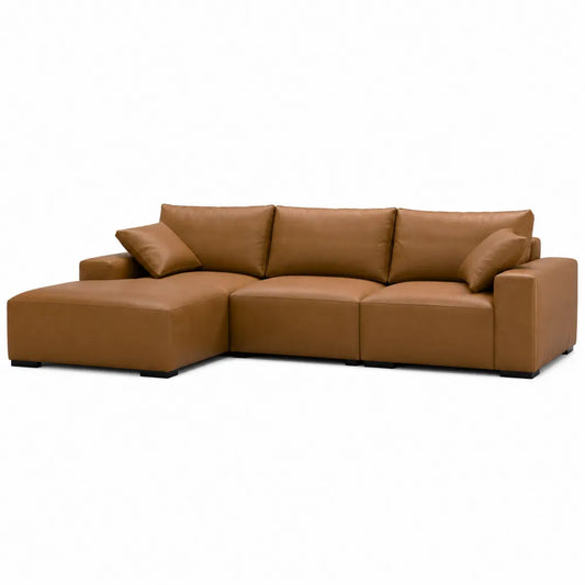 Brązowa narożna sofa skórzana 300x95x85 cm
