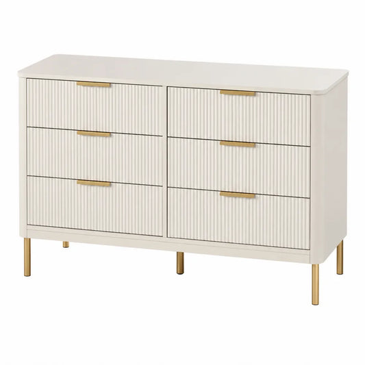 Biała komoda z 6 szufladami MDF i metalowymi nogami