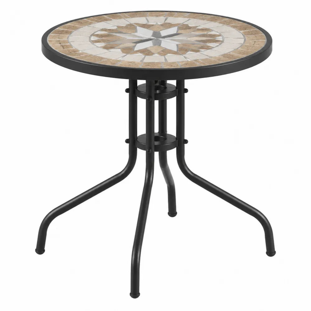 Stół ogrodowy okrągły mozaikowy stalowy czarny/brązowy 60 cm