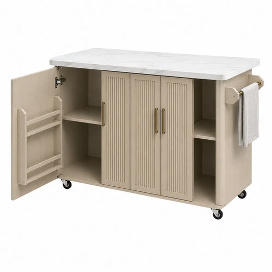 Kuchenny wózek z marmurowym blatem i MDF 80x40x90cm beżowy