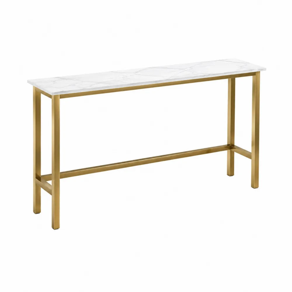 Konsola marmurowa prostokątna biały blat złote metalowe nogi 120x30x75cm