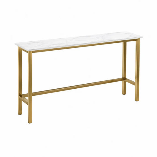 Konsola marmurowa prostokątna biały blat złote metalowe nogi 120x30x75cm
