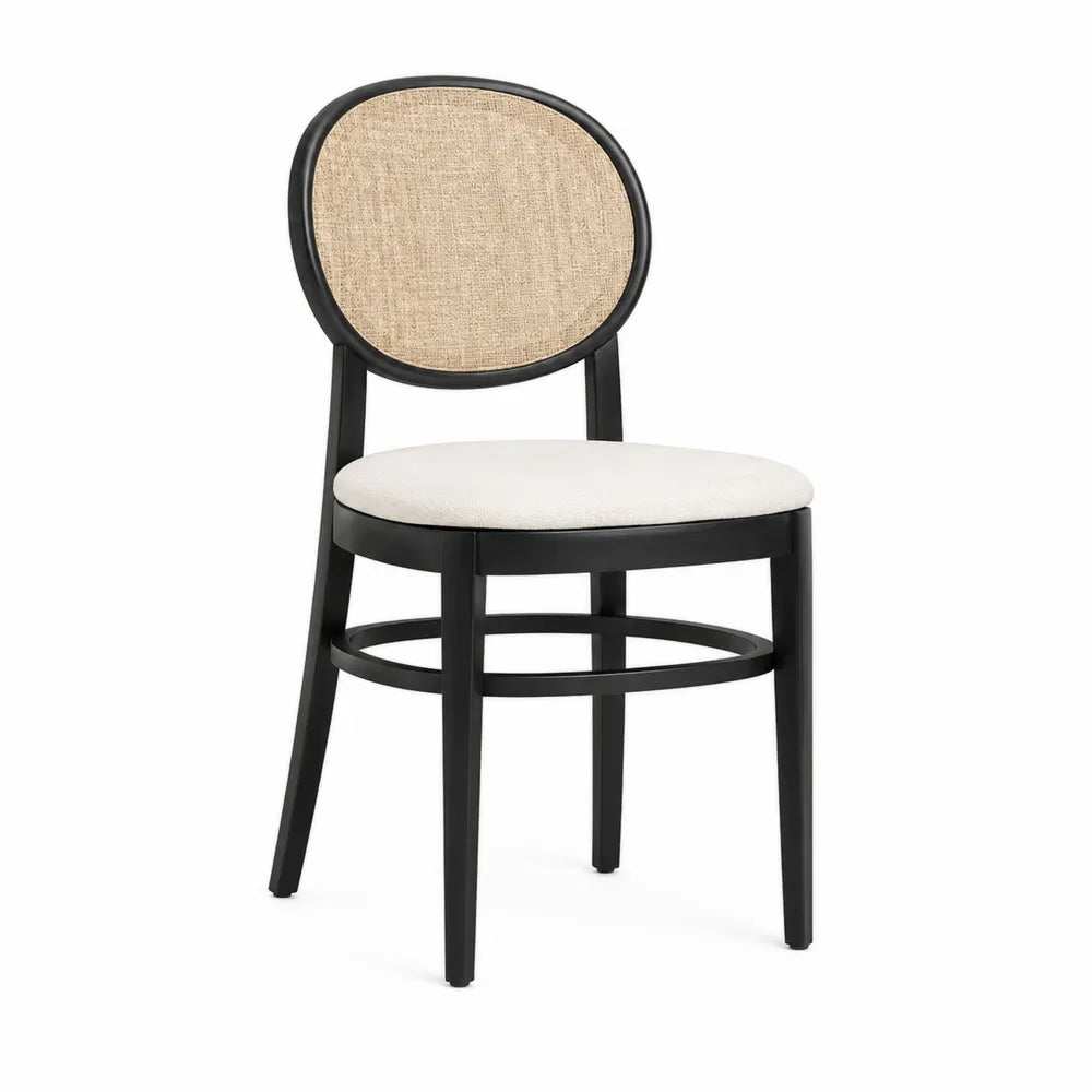 Krzesło jadalniane z ramek z drewna i oparciem z plecionki beżowej