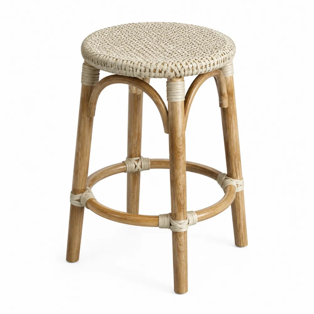 Taboret rattanowy z drewna dębowego