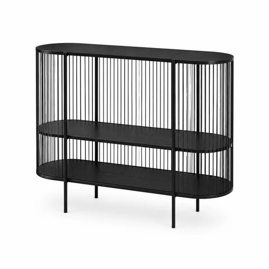 Konsola metalowa czarna z półkami 120x40x80 cm