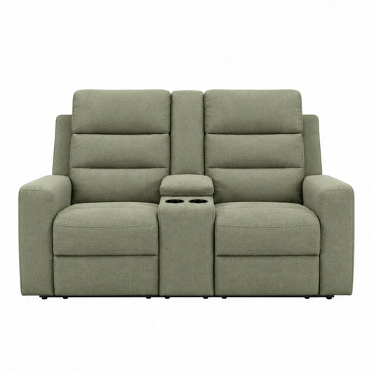 Zielona sofa z tkaniny z uchwytami na kubki, dwumiejscowa