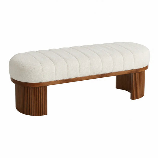 Ławka tapicerowana kremowa z litego drewna 120x40x45 cm