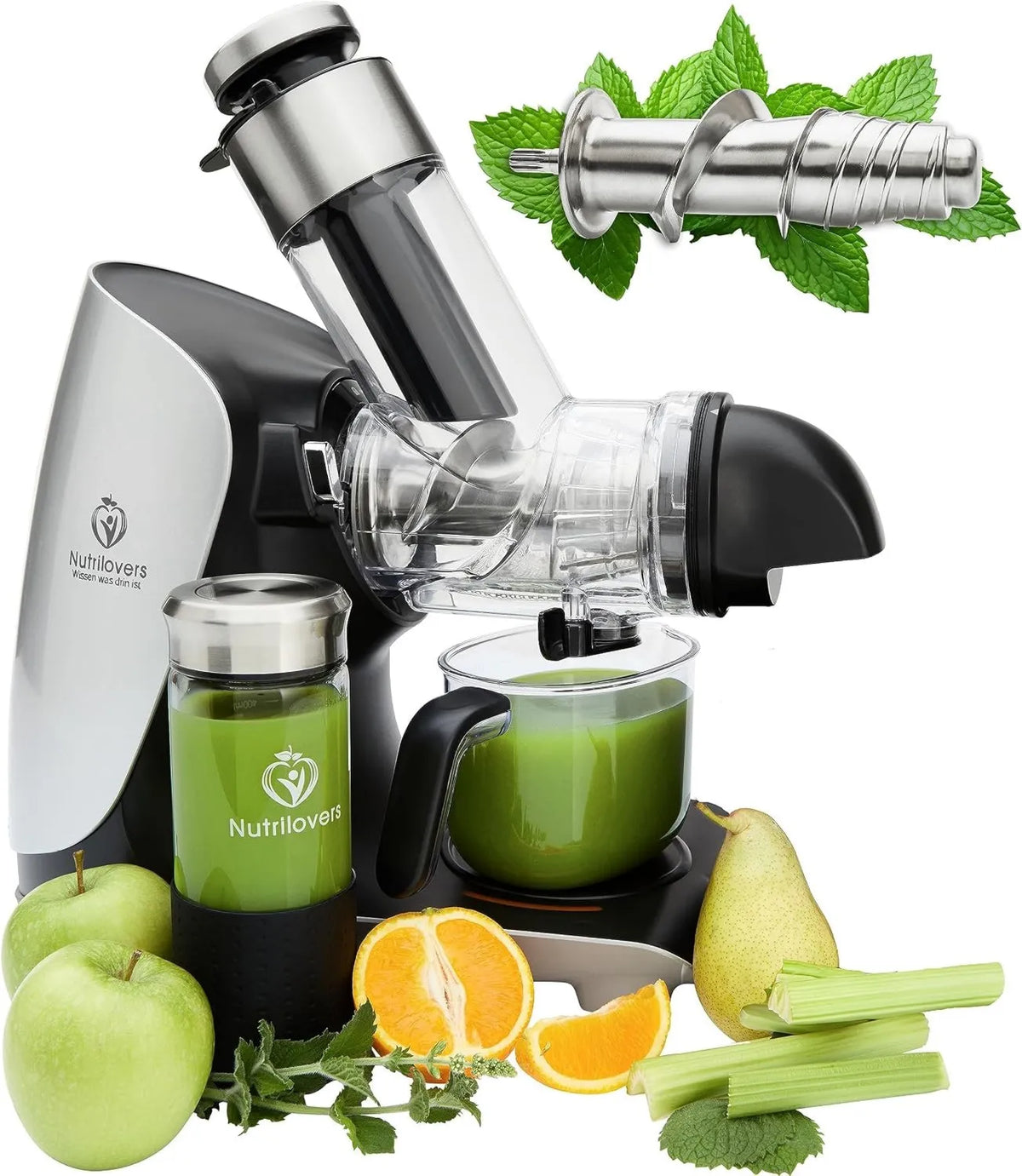 Nutrilovers sokowirówka, Wyciąg z soku, klasa energetyczna E, GREEN- PRESS EDELSTAHL, stal nierdzewna, zieleń