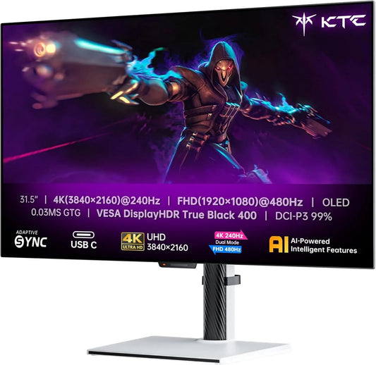 KTC monitor komputerowy, Monitor, 32 cali, 03 ms, 240 Hz, 3 USB, HDR, 4K UHD, OLED, HDMI, ekran PC, czarny, czas reakcji 0, DP 1, USB C 65 W, ekran PC Gamer Double Tryb