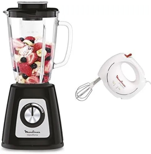 Moulinex blender kielichowy, ABM11A30 Blender, 1, 75 l, 800 W, moc 800 W & Easy Max akumulator elektryczny, Miska szklana 1, 2 bicze, 2 prędkości