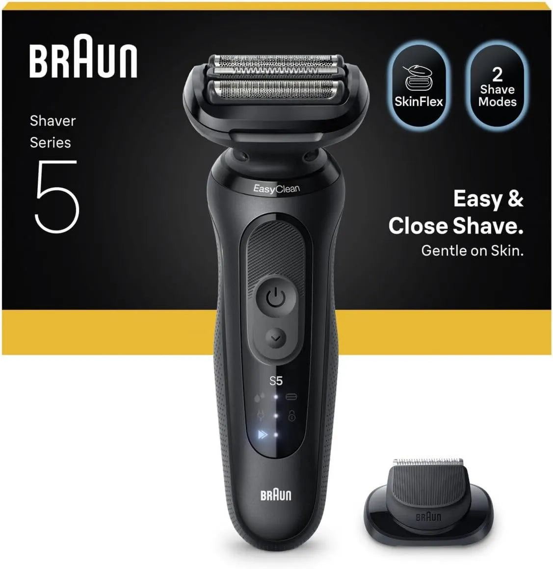 Braun, Seria 5 52-N1200S Shaft, IP65, bezprzewodowy, czarny, dla mężczyzn Humid i Sec