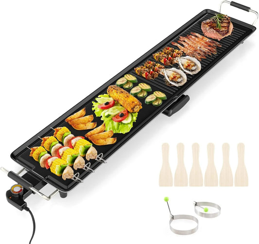 SOARS, XXL 1800 W Grill, Plancha, 100 X 22 CM, 1800 W, termostat, powłoka nienakładająca się, 2 strefy temperatur, dla 10 - 12 osób