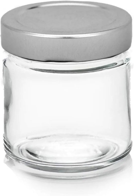 PEGANE, Pojemność H77 mm 314 ML, IRIOS -, Zestaw 48 szklanych słoików przezroczysty, Srebrne kapsułki sterylne 70 mm w zestawie