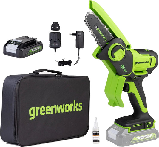 Greenworks pilarka łańcuchowa, 10 cm, 7,8 m, zasilanie akumulatorowe, Mini piła łańcuchowa 24 V 4 cale, elektryczna piła łańcuchowa 7,8 m/s