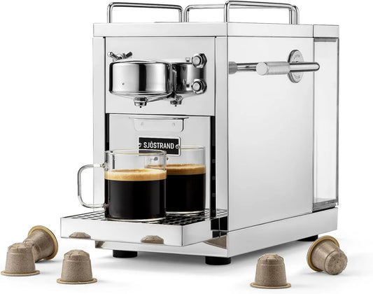 Ekspres ciśnieniowy, Oryginalny ekspres do kawy 2 ze stali nierdzewnej, kompatybilny z Nespresso, skandynawski design, trwały i można go naprawić