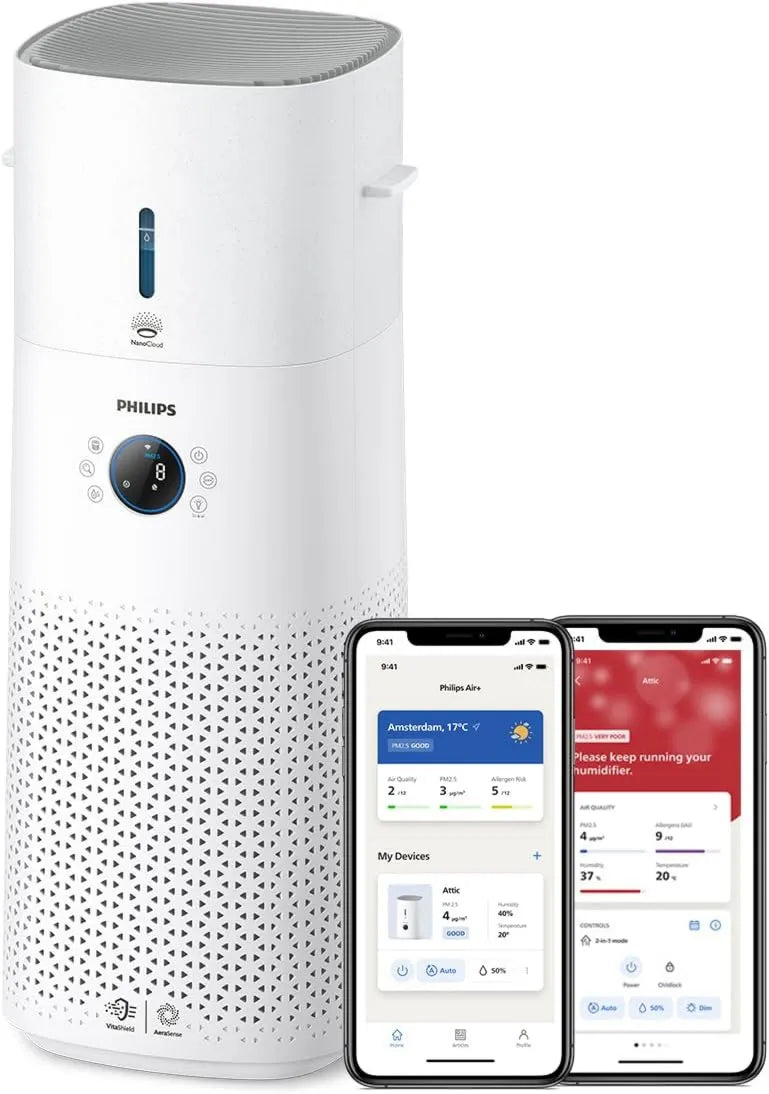 PHILIPS oczyszczacz powietrza, 2-in-1 m3 / h, 505 m3 / h, płyta IPS, biały, eliminuje 99, 97% zanieczyszczeń, HEPA 2-en-1 m3/h AC3737/10, do 131 m²