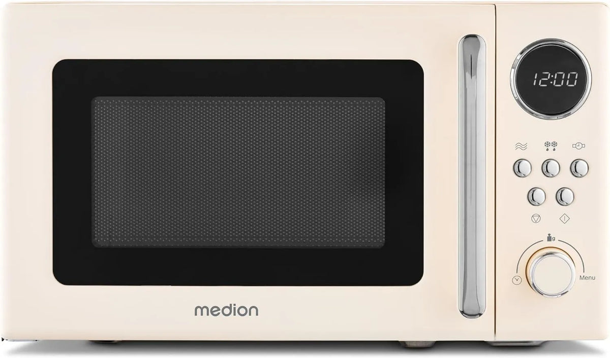 MEDION, kuchenka mikrofalowa MD15000, 20 l, 8 programów, rozmrażanie, mikrofalówka, 800 W, 5 poziomów mikrofalowych, beż
