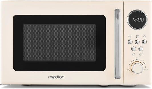 MEDION, kuchenka mikrofalowa MD15000, 20 l, 8 programów, rozmrażanie, mikrofalówka, 800 W, 5 poziomów mikrofalowych, beż