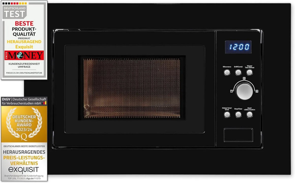 Exquisit 1770-G-D-030 EMW 1770-G kuchenka mikrofalowa, 700 W, 1000 W, timer, funkcja grilla, Kuchenka mikrofalowa do zabudowy EMW czarna