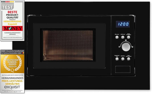 Exquisit 1770-G-D-030 EMW 1770-G kuchenka mikrofalowa, 700 W, 1000 W, timer, funkcja grilla, Kuchenka mikrofalowa do zabudowy EMW czarna