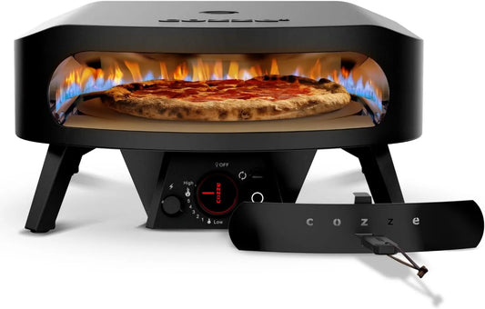 Piec do pizzy, 43 cm, Cozze Piec do pizzy gazowy 17' Rotate Black Edition, obrotowy kamień z kordierytu Ø43 cm, drzwiczki w zestawie