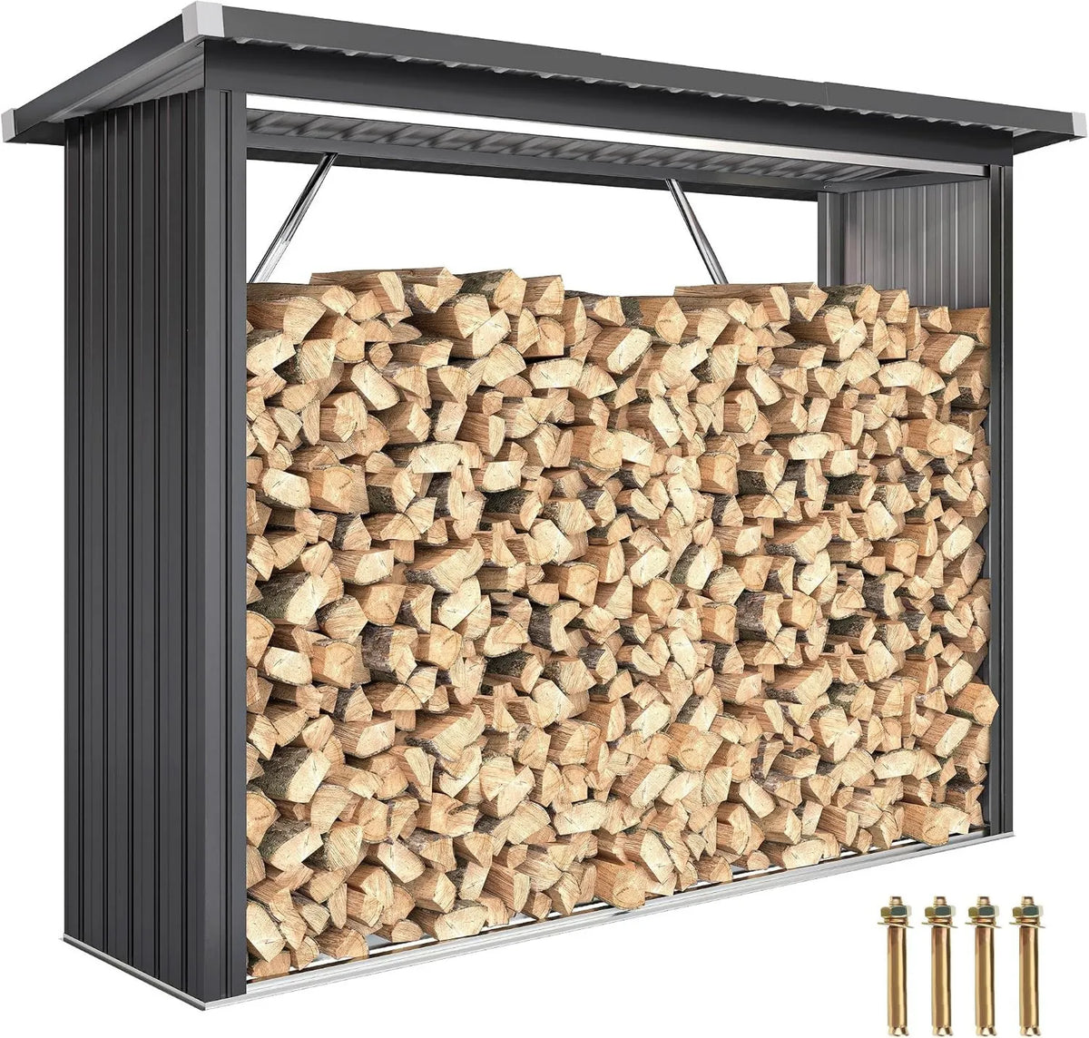 Outsunny skrzynia ogrodowa, 150 cm, 213 x 66,5 x 150 cm, Wiata na drewno opałowe zewnętrzna, z dachem pulpitowym, szybki montaż