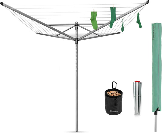Brabantia, Model 50m, 50m - Obrót fluidem - Praktyczne - Metal gniazdko do sadzenia W ziemi - Szary metaliczny - ø 295 cm, - Suszarka do oleju