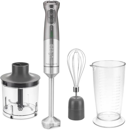 Ufesa blender ręczny, Mikser, USB, Szkło Doser 700 ml, Chusteczka 500 ml, Bateria 2000 mAh, 4 Ostrza, 5 prędkości