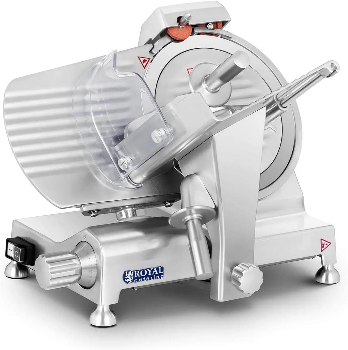 Royal Catering krajalnica, temperówka RCAM- 250EXPERT, nożyce do nóg, 40x48x37 cm, 180 W, grubość cięcia 0- 12 mm, średnica łopatki Ø 250 mm RCAM-250EXPERT