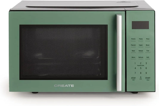 CREATE kuchenka mikrofalowa, 23 l, 1000 W, 8 programów, grill, mikrofalówka, zielony, 10 poziomów mocy, 3 tryby grillowania, ekran LED, taca Ø28.5 mm