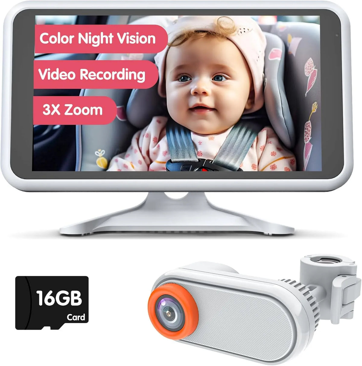 LUCKVIEW, 1080p Kamera, 3x 13, 2 cm, dla dziecka Kolorowy kolor Night Vision Kamera samochodowa