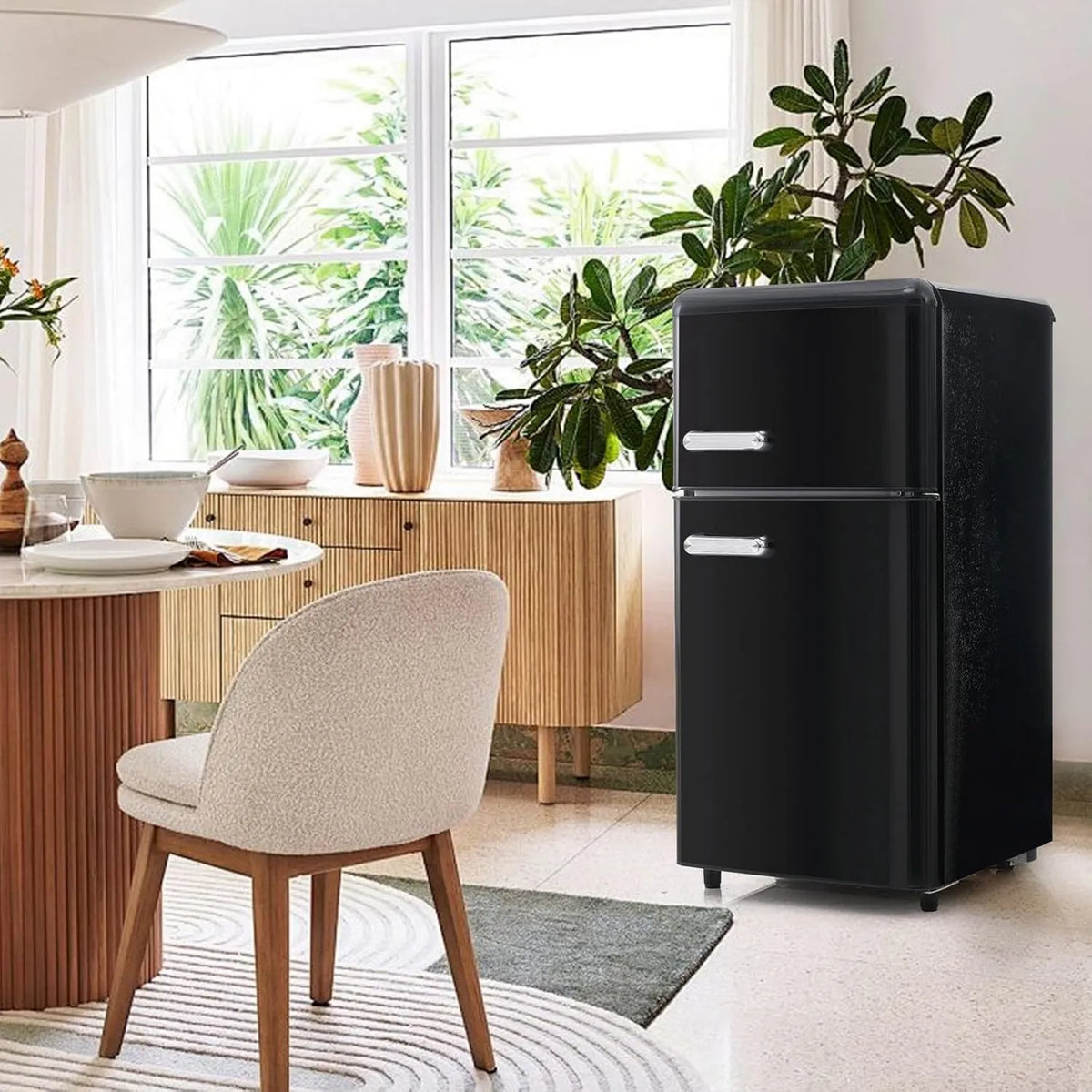 Lodówka z zamrażarką, 39 dB, Lodówka Retro, Górna I Dolna, Pojemność Całkowita 72 Litry, Zamrażarka 21 Litrów, Zużycie Energii 120 Kwh/Rok