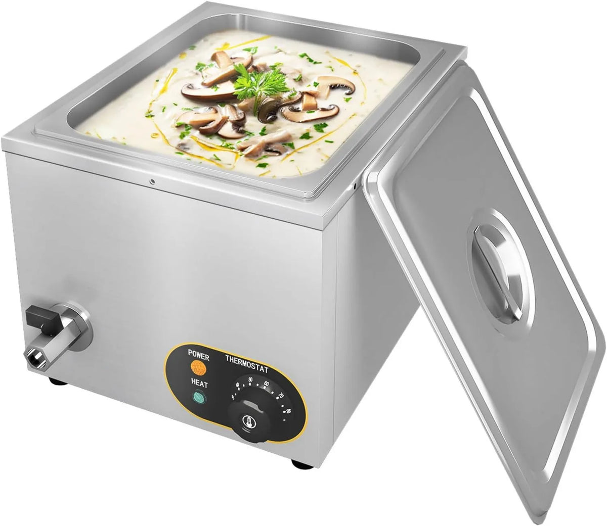 MOOTACO, naczynia do gotowania, 600 W, para, restauracja, stal nierdzewna, 1x1, 2 garnki GN z pokrywami i kranu, Elektryczna Marie Bath