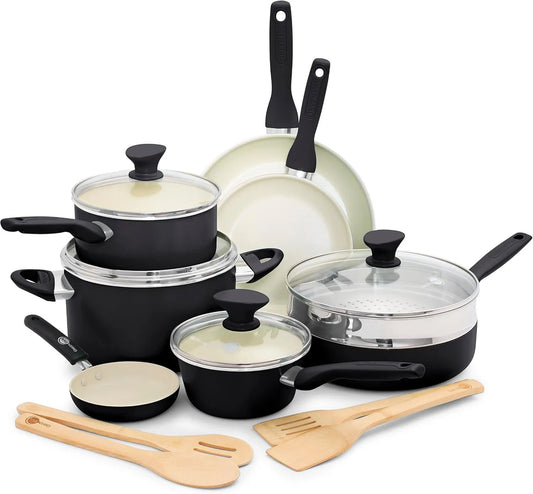GreenPan, Piec elektryczny, płyta VA, czarny, bez PFAS, piekarnik, Rio Kuchnia akumulator Non- stick ceramika 16 sztuk