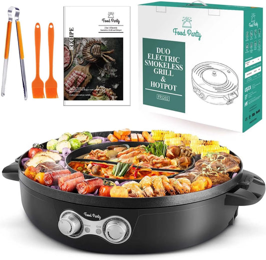 Grill elektryczny, 220 V, 2200 W, 42 cm, funkcja grilla, Food Party Hot Pot i grill elektryczny hotpot grill elektryczny 2 w 1